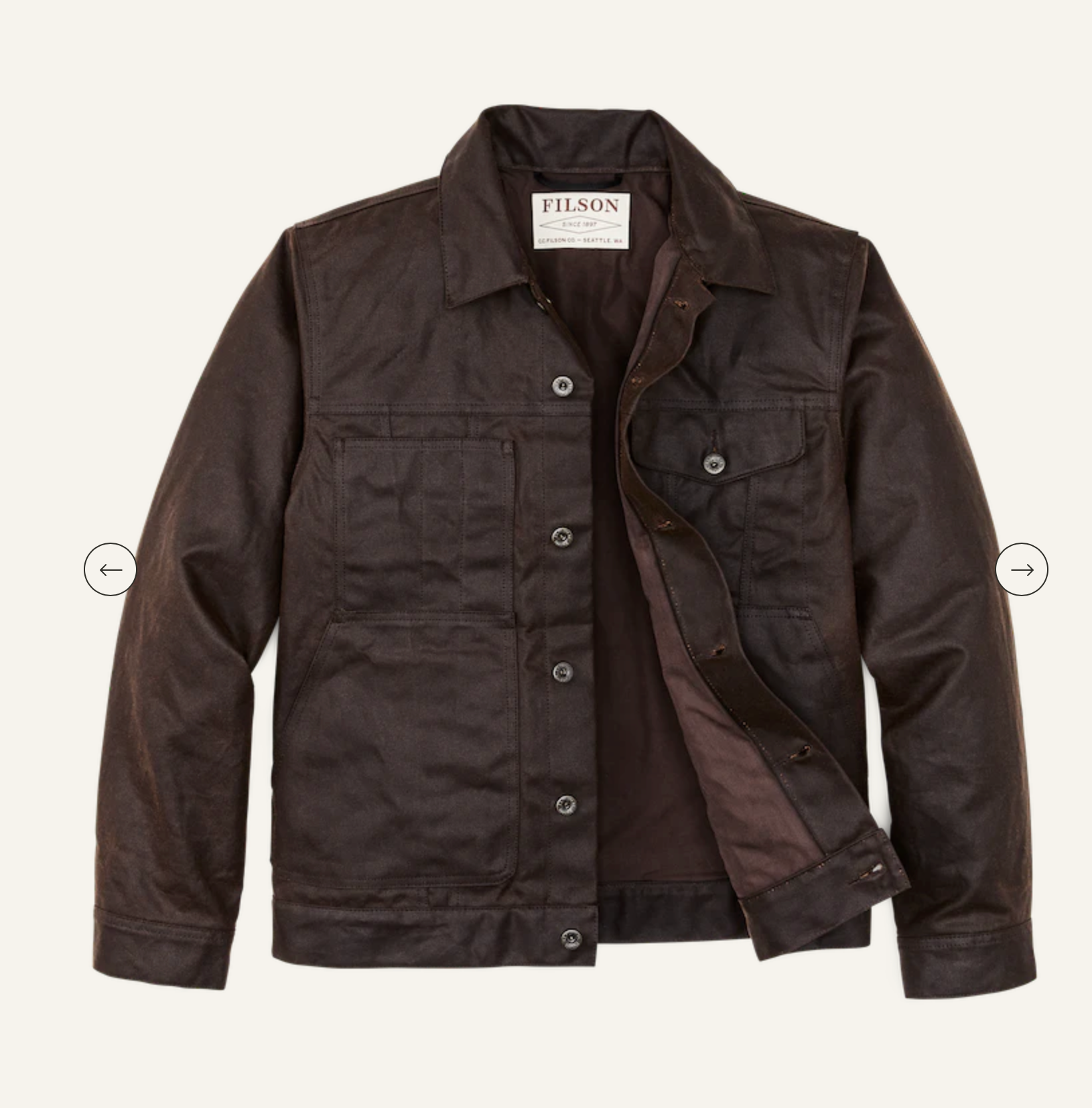 Filson Mens Short Lined Tin Cloth Cruiser Jacket - Dark Brown