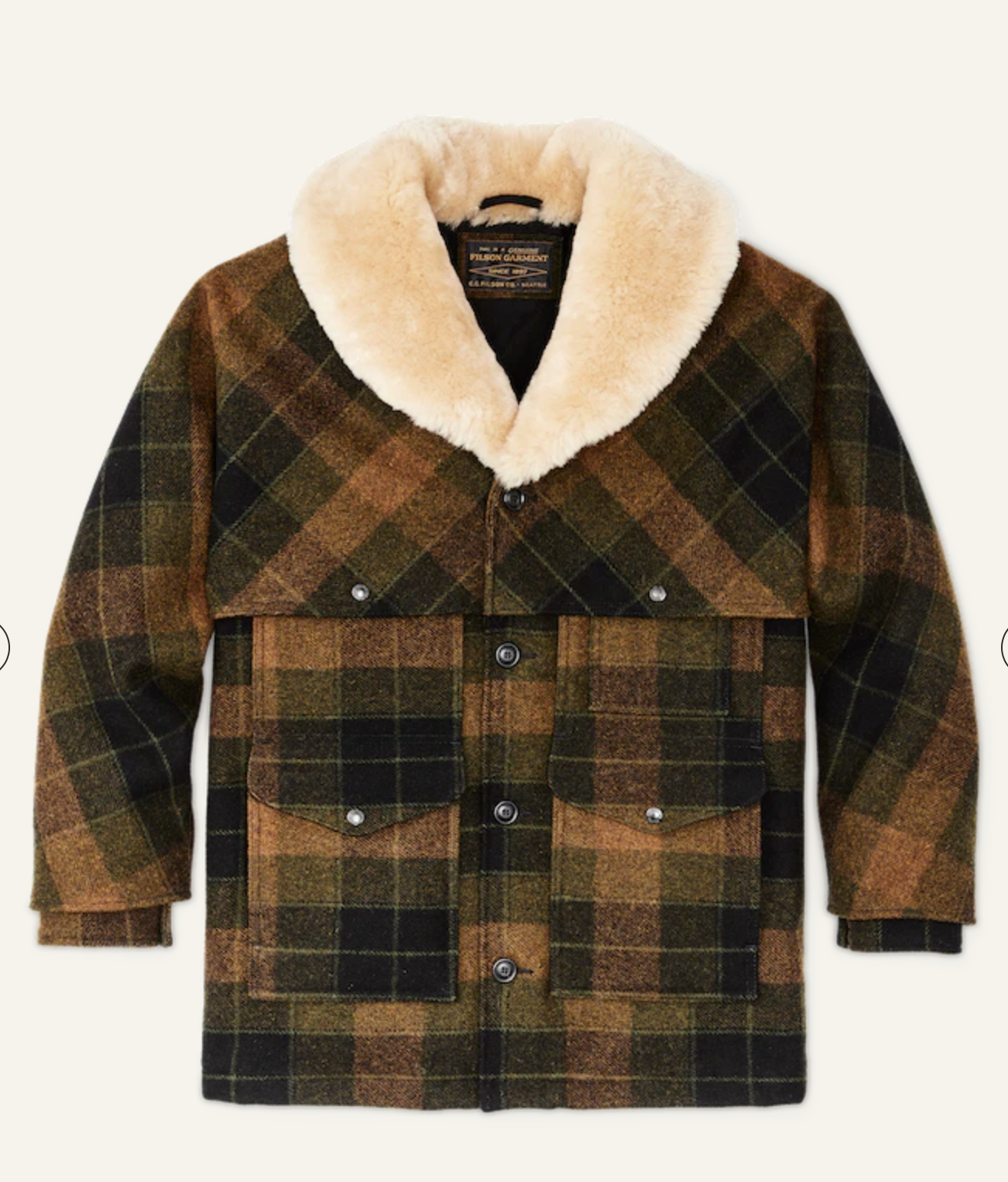 Filson Mens Lined Mackinaw Wool Packer Coat - Loden Heather Plaid