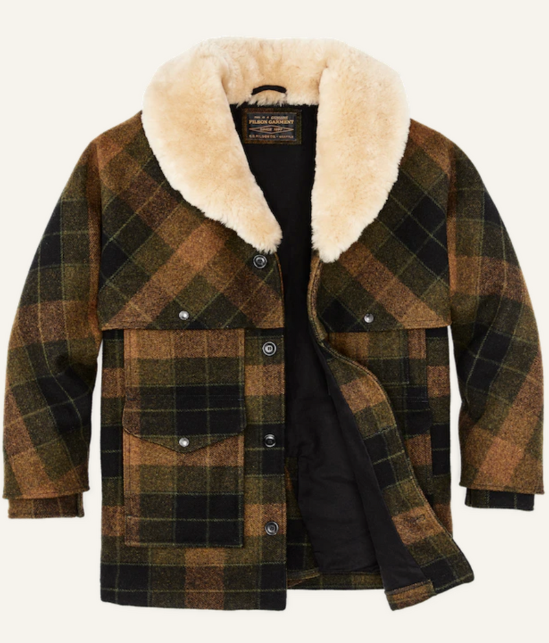 Filson Mens Lined Mackinaw Wool Packer Coat - Loden Heather Plaid