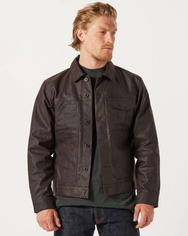 Filson Mens Short Lined Tin Cloth Cruiser Jacket - Dark Brown