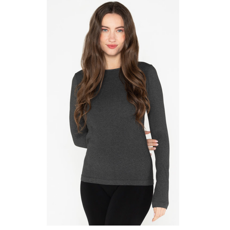 C'est Moi Womens Long-Sleeve Bamboo Crew Neck Top - Heather Black