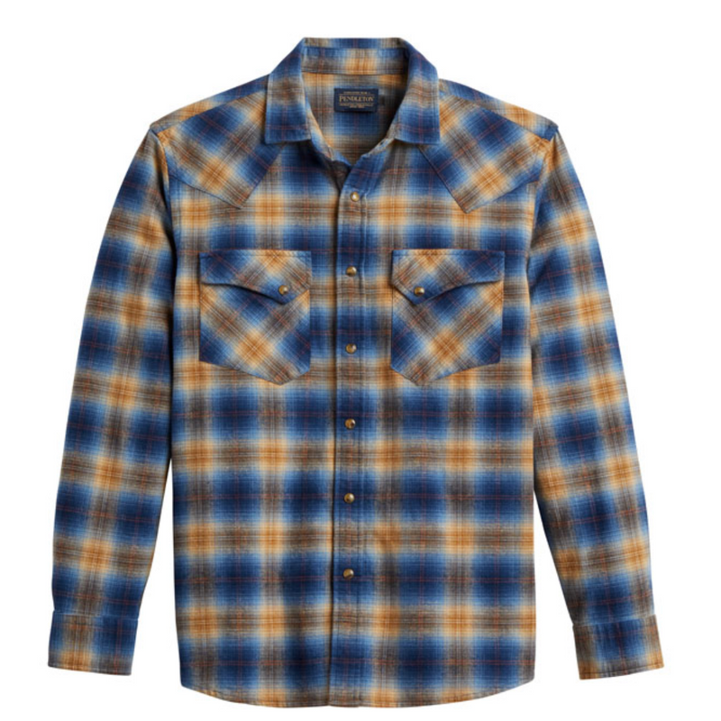 Pendleton Mens Wyatt Shirt Marine Blue/ Tan/Brown Plaid