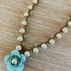 Twist Style Flower with Simmering Aqua Bloom and Glass Pearls Necklace