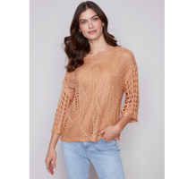 Charlie B Womens Crochet Dolman Boat Neck Sweater