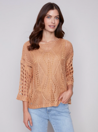 Charlie B Womens Crochet Dolman Boat Neck Sweater