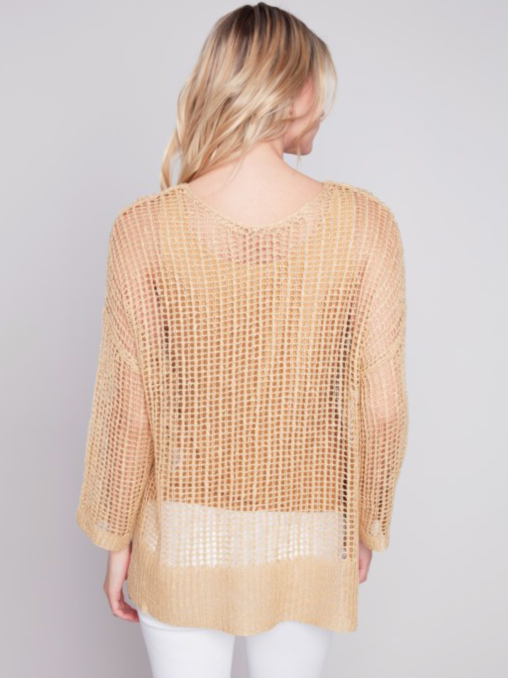 Charlie B Womens Fishnet Crochet Sweater