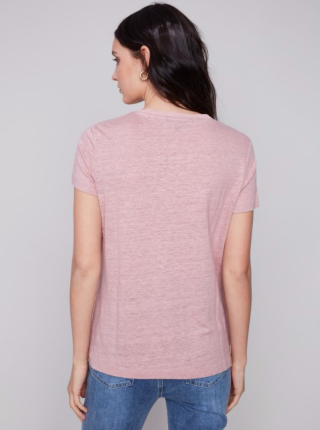 Charlie B Womens Linen V-Neck T-Shirt in Dusty Rose