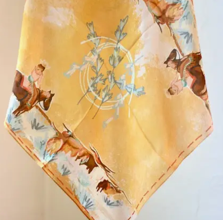 Tirzah Lane Art Tencel and Silk Scarf - Longhorn Open Range Cowgirl Western