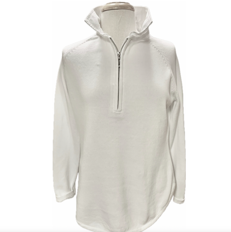 PBJ Womens 1/4 Zip Cotton Pullover - White