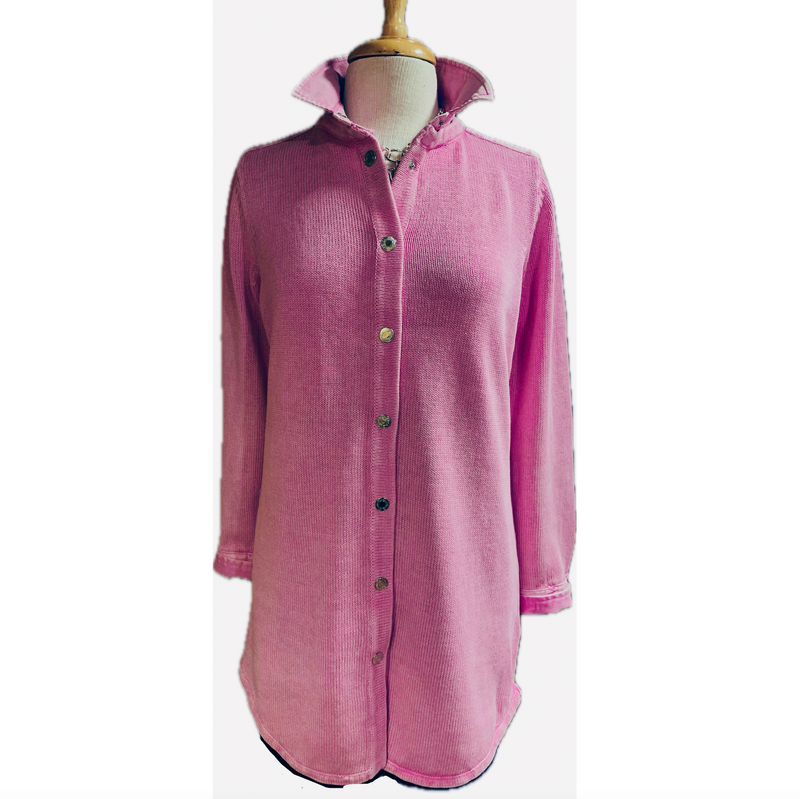 PBJ Womens Snap Front Denim Tunic Cardigan - Tulip Pink