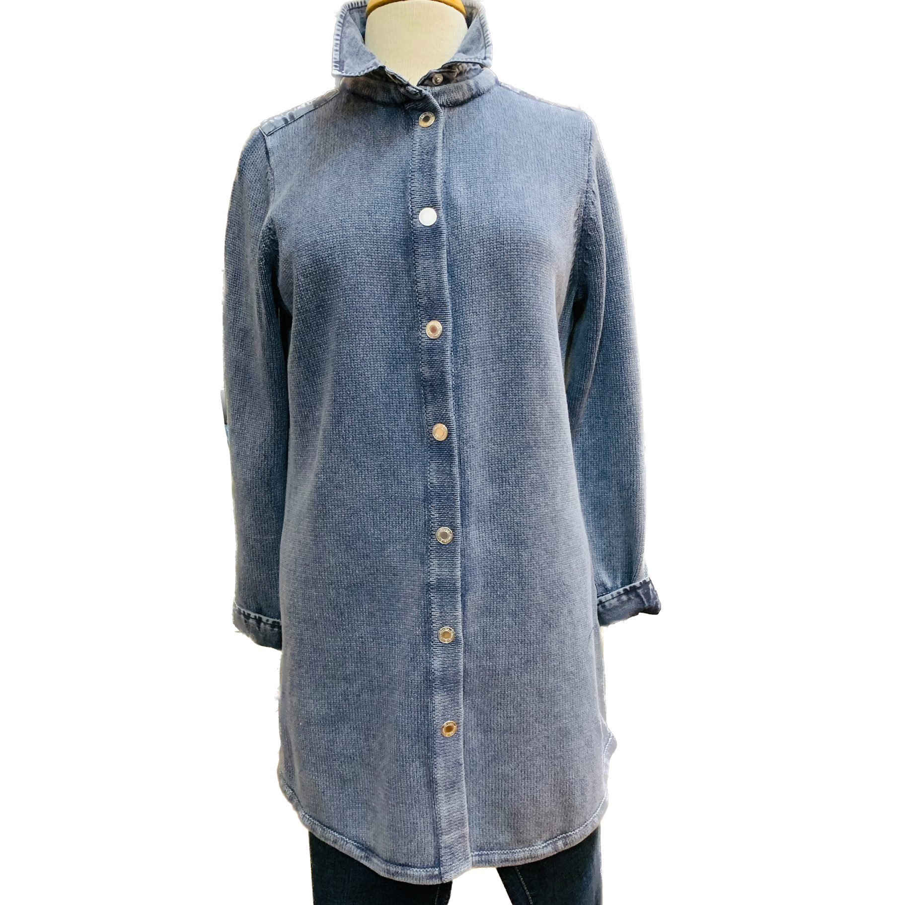 PBJ Womens Snap Front Denim Tunic Cardigan