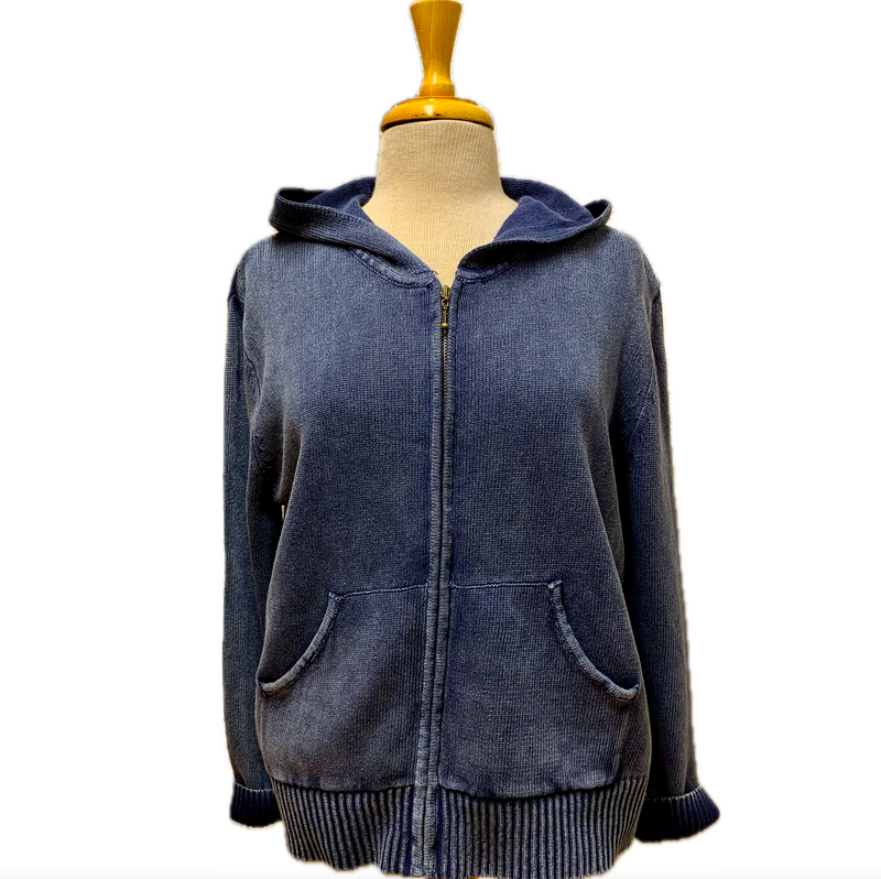 PBJ Womens Hoodie Zip Cotton Cardigan - Indigo