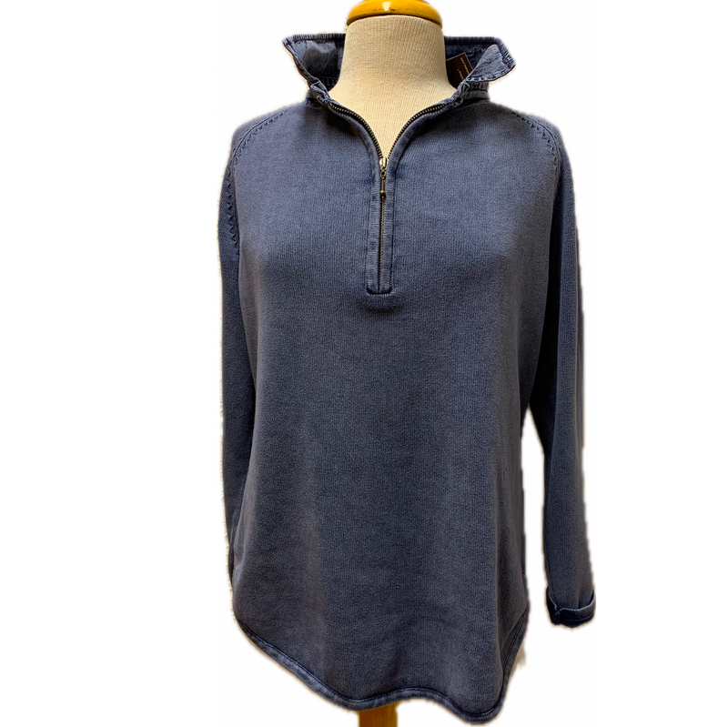 PBJ Womens 1/4 Zip Cotton Pullover - Indigo