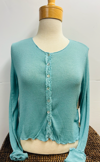 Cut Loose Womens Crop Cardigan Knit Sweater - Aqua