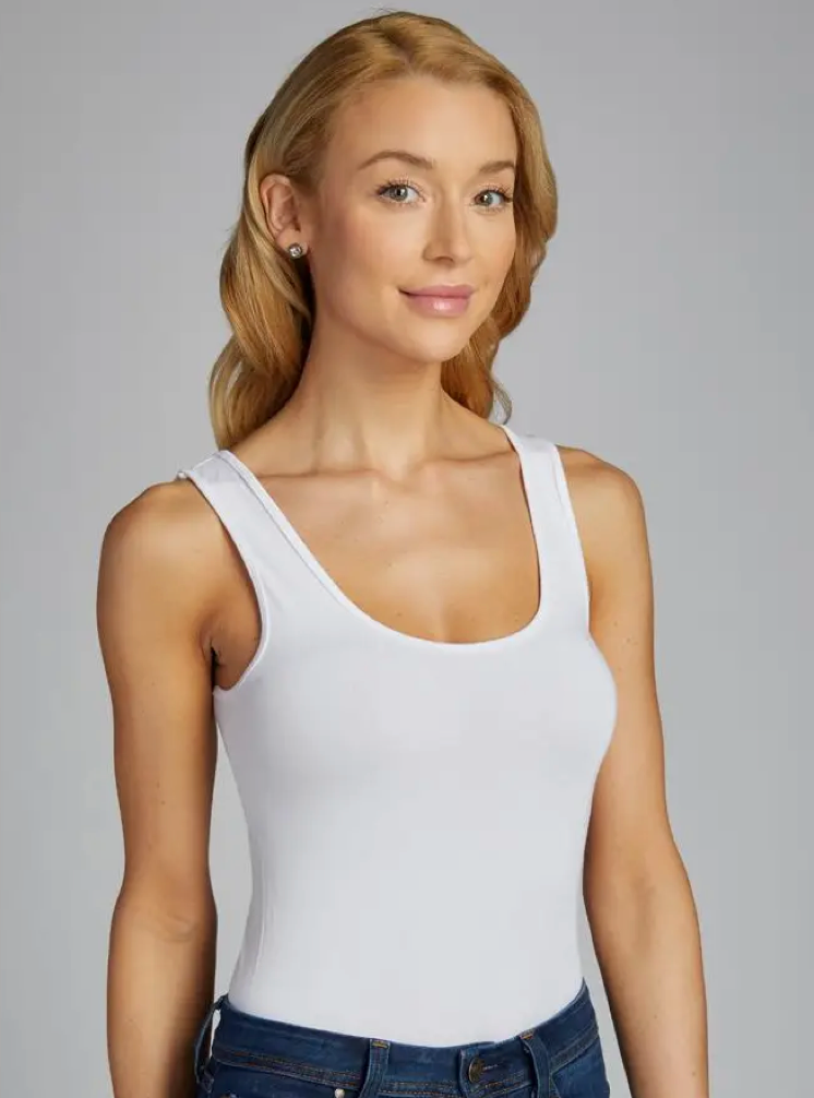 C'est Moi Womens Bamboo Double Scoop Neck Tank-White