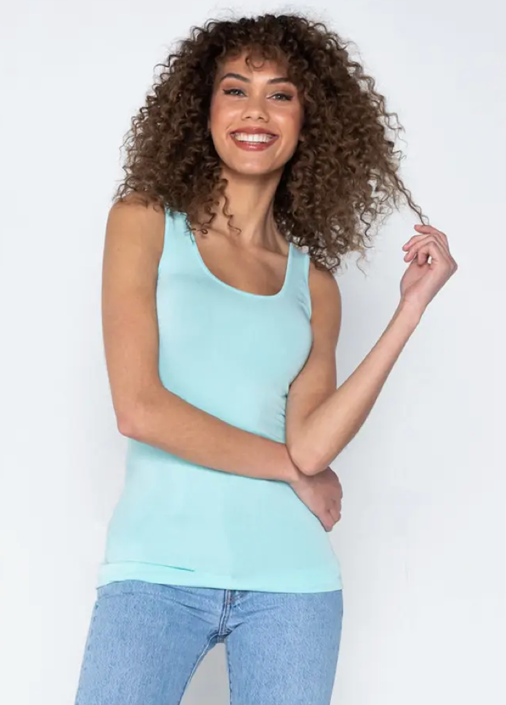 C'est Moi Womens Bamboo Double Scoop Neck Tank-Aqua