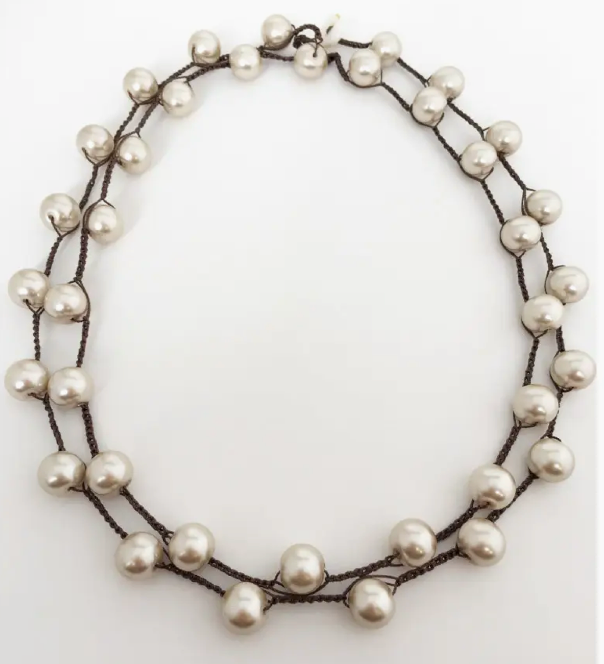 Twist Style Long Glass Pearl Strand Necklace to Layer or Wrap