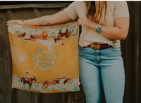 Tirzah Lane Art Tencel and Silk Scarf - Longhorn Open Range Cowgirl Western
