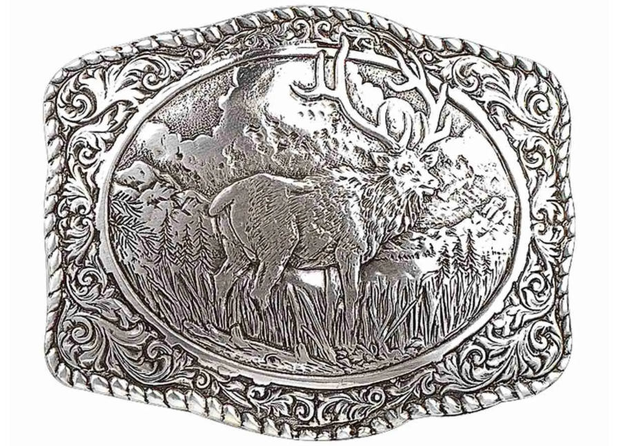 Crumrine Rectangle Elk Belt Buckle