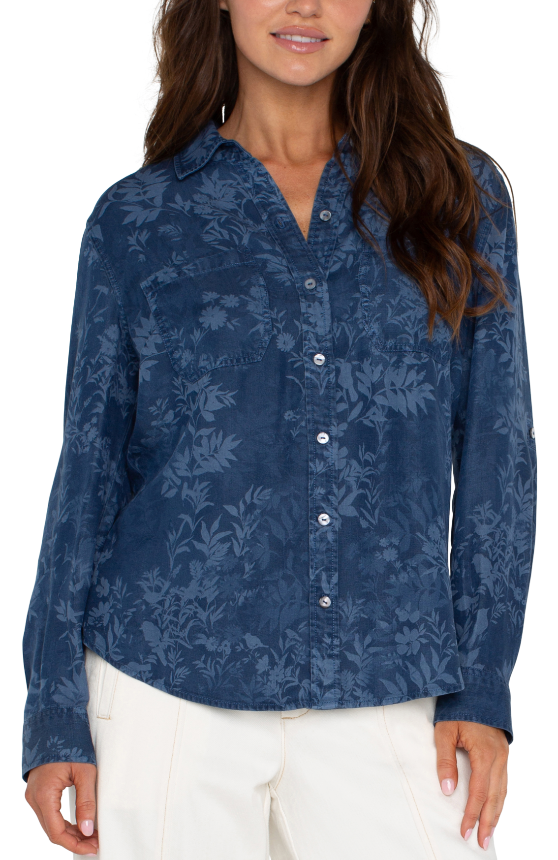 Liverpool Womens Woven Indigo Floral Shirt