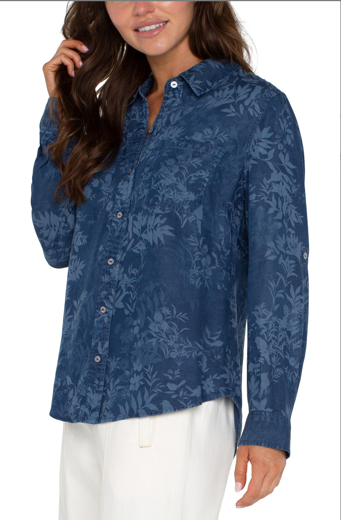 Liverpool Womens Woven Indigo Floral Shirt