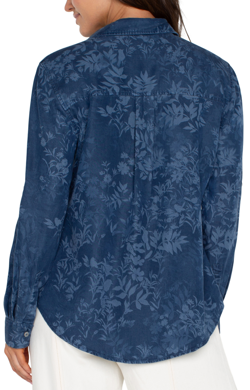 Liverpool Womens Woven Indigo Floral Shirt