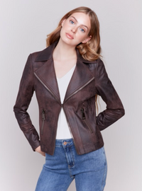 Charlie B Womens Faux Leather Perfecto Jacket - Mocha