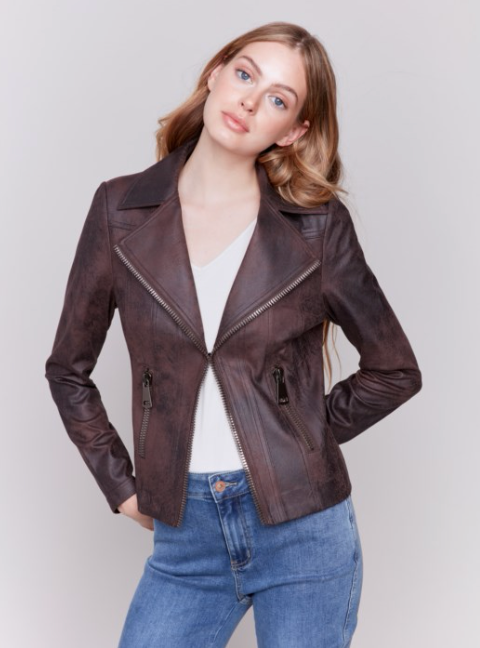 Charlie B Womens Faux Leather Perfecto Jacket