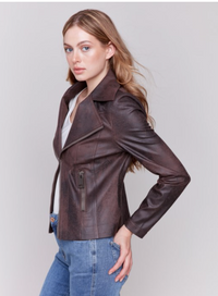 Charlie B Womens Faux Leather Perfecto Jacket - Mocha