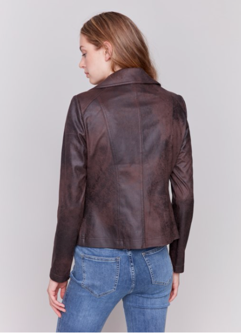 Charlie B Womens Faux Leather Perfecto Jacket - Mocha