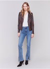 Charlie B Womens Faux Leather Perfecto Jacket - Mocha