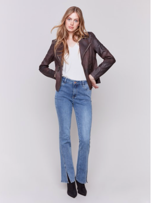 Charlie B Womens Faux Leather Perfecto Jacket