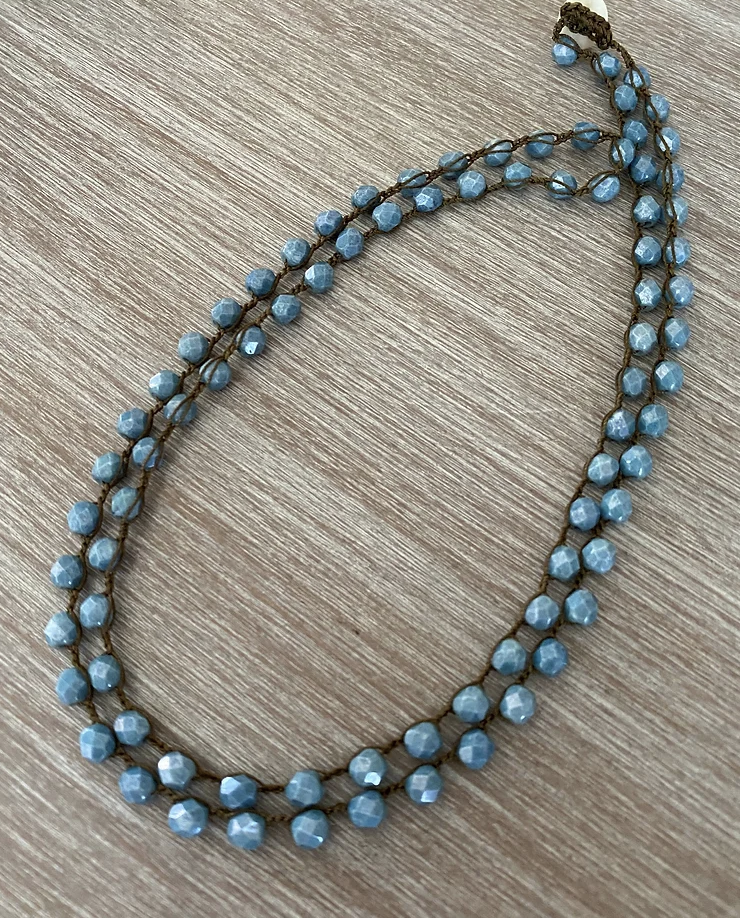 Twist Style Denim Blue Long Layering Necklace