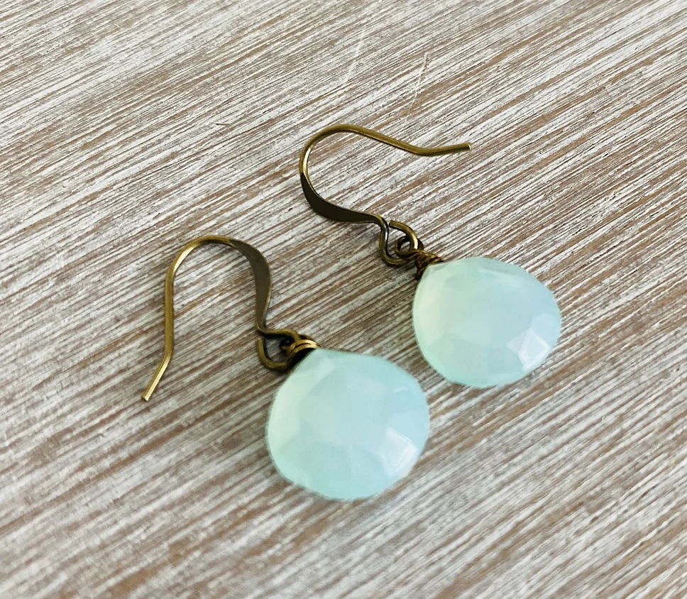 Twist Style Faceted Chalcedony Drop Earrings