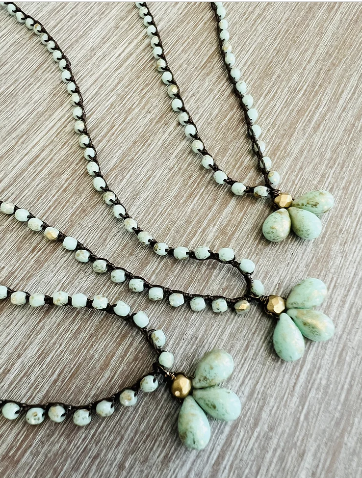 Twist Style Triple Mint Drop Necklace with Knotted Crystal