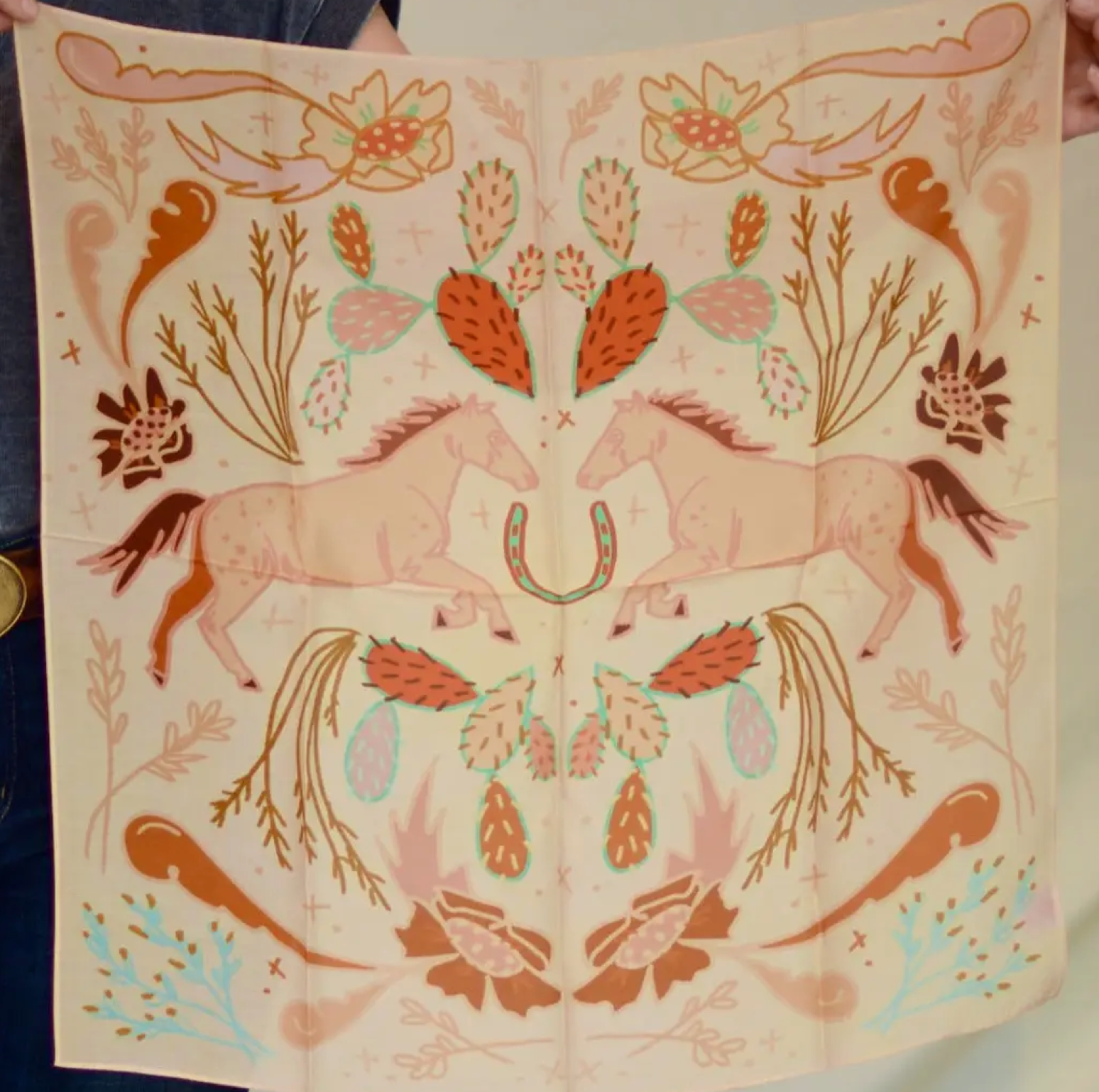 Tirzah Lane Art Tencel and Silk Scarf - Wild Horse Prairies Western Peach