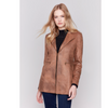 Charlie B Womens Vintage Texture Faux Suede Long Jacket- Truffle