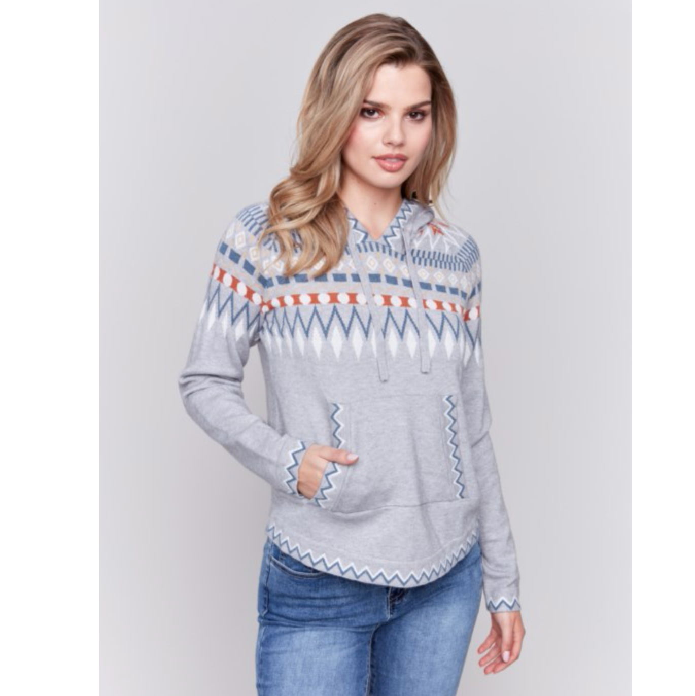 Charlie B Womens Ski Pattern Raglan Hoodie Sweater