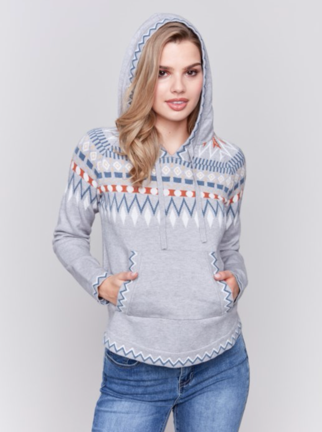 Charlie B Womens Ski Pattern Raglan Hoodie Sweater