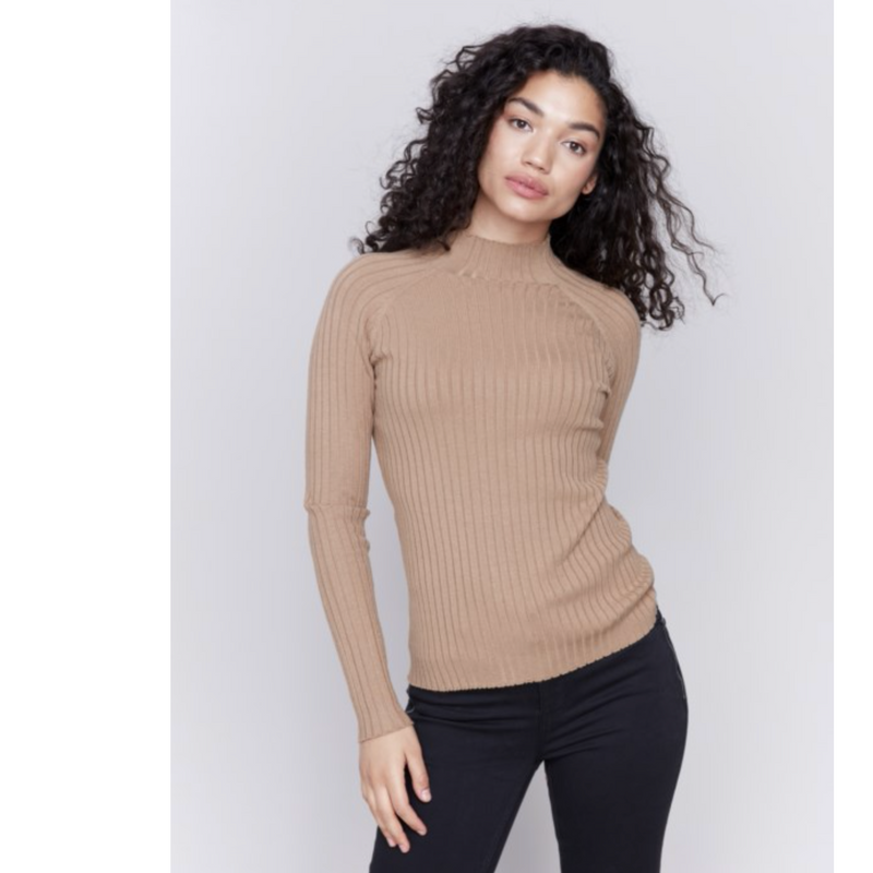 Charlie B Womens Mock Neck Ribbed Fine Knit Sweater