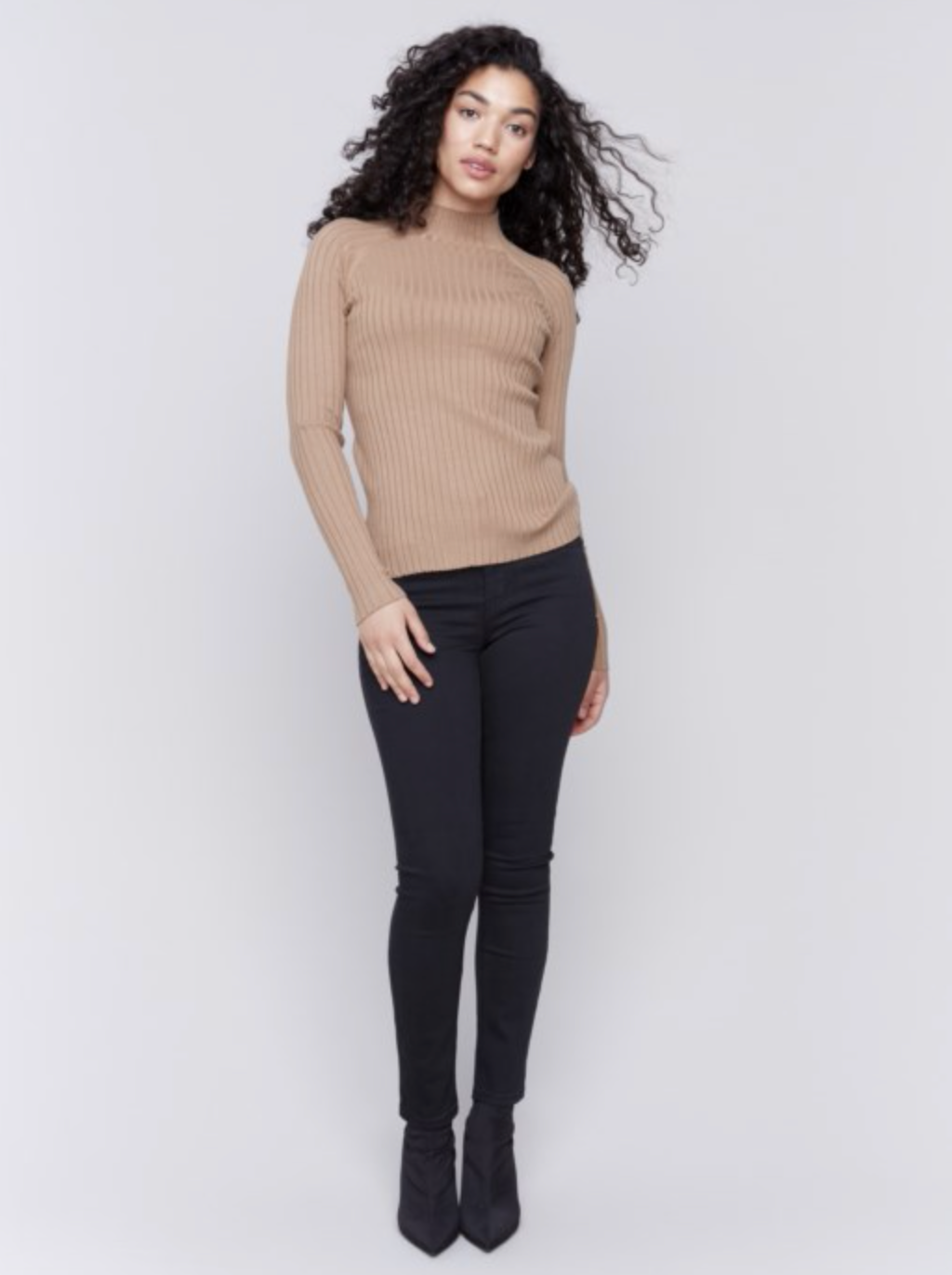 Charlie B Womens Mock Neck Ribbed Fine Knit Sweater