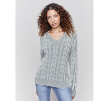 Charlie B Womens Cold Dye Cable Knit Sweater - Spruce