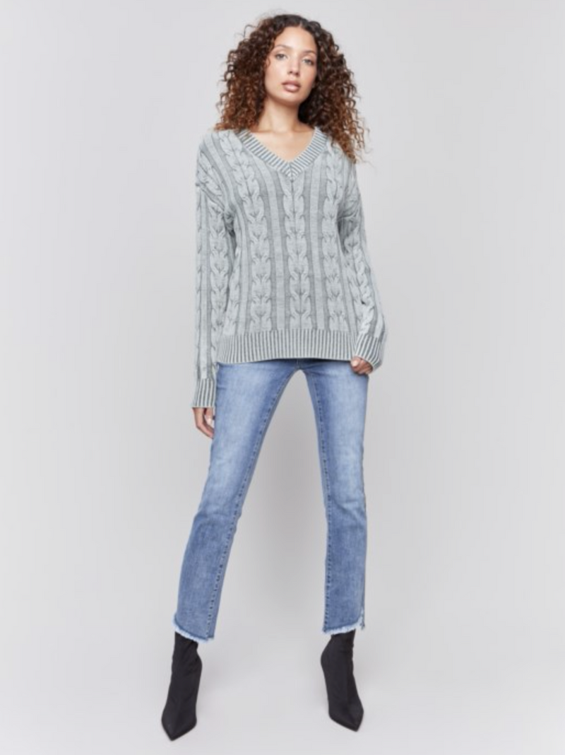 Charlie B Womens Cold Dye Cable Knit Sweater - Spruce