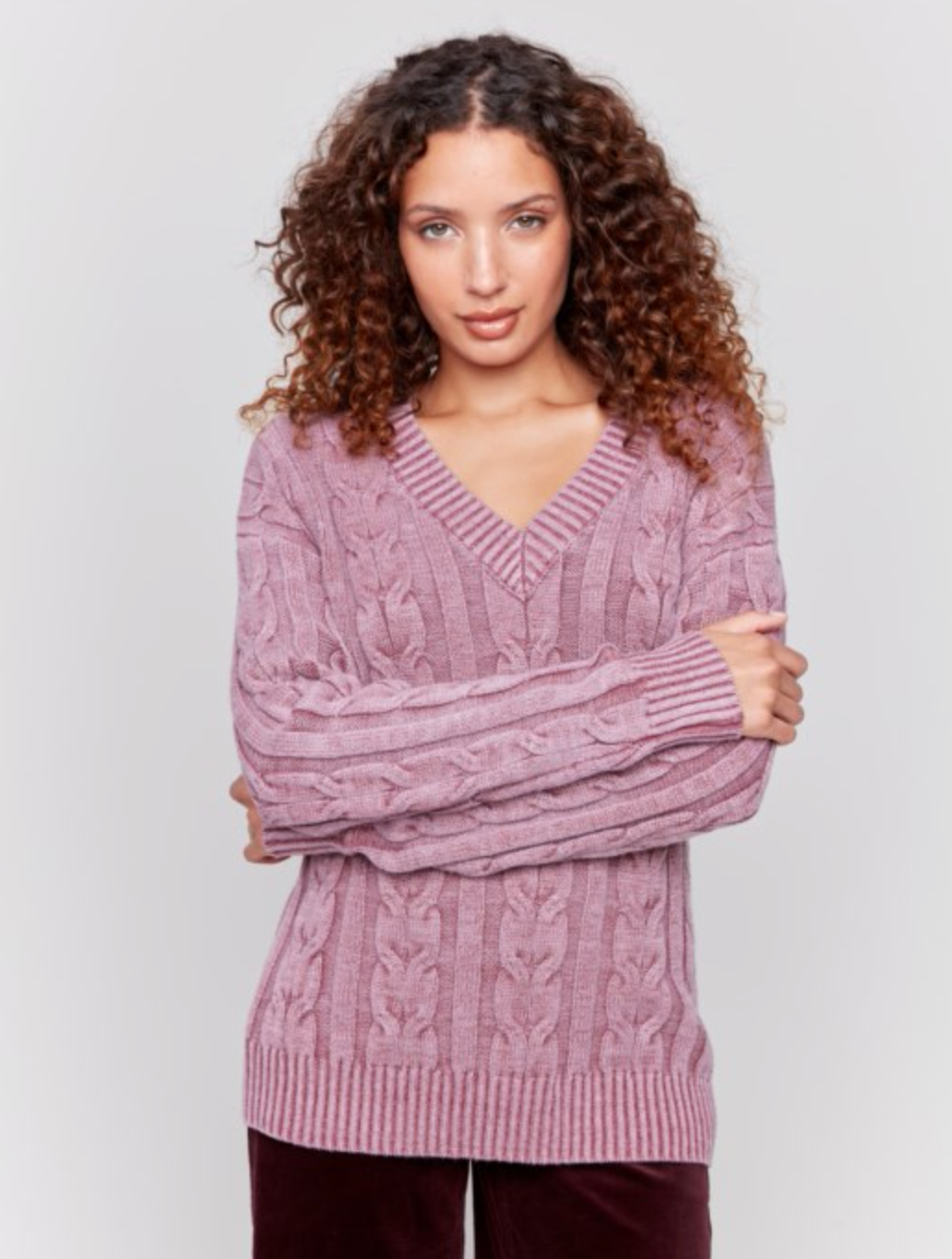 Charlie B Womens Cold Dye Cable Knit Sweater