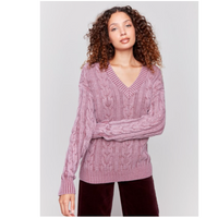 Charlie B Womens Cold Dye Cable Knit Sweater - Cabernet