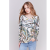 Charlie B Womens Printed V-Neck Long Sleeve Plushy Sweater