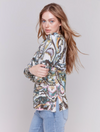 Charlie B Womens Printed V-Neck Long Sleeve Plushy Sweater