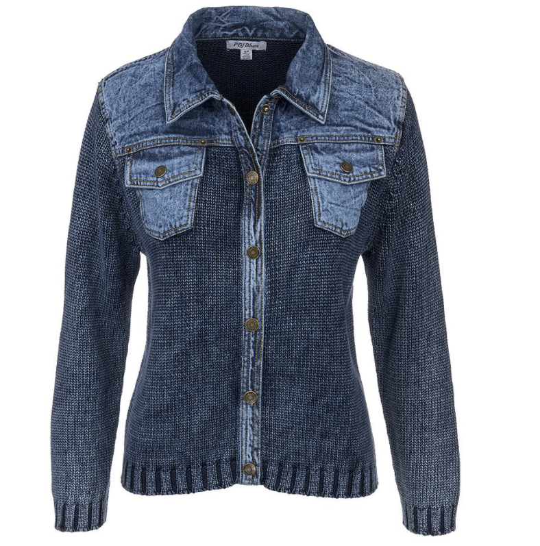 PBJ Womens Snap Front Sweater Jacket - Indigo