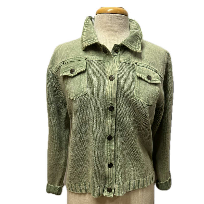 PBJ Womens Snap Front Sweater Jacket - Sage