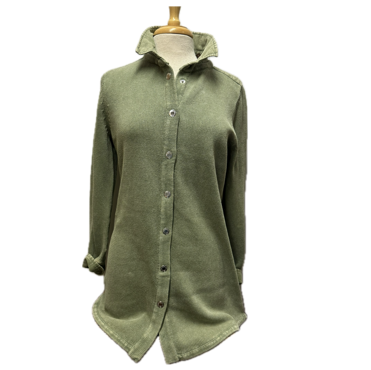 PBJ Womens Snap Front Denim Tunic Cardigan - Sage